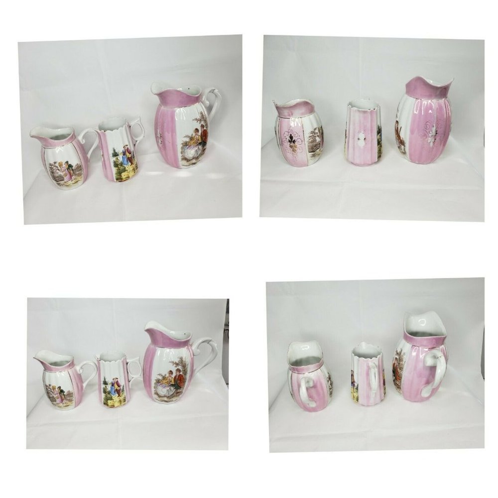 Vintage Pink White Courting Madame Pitcher Set